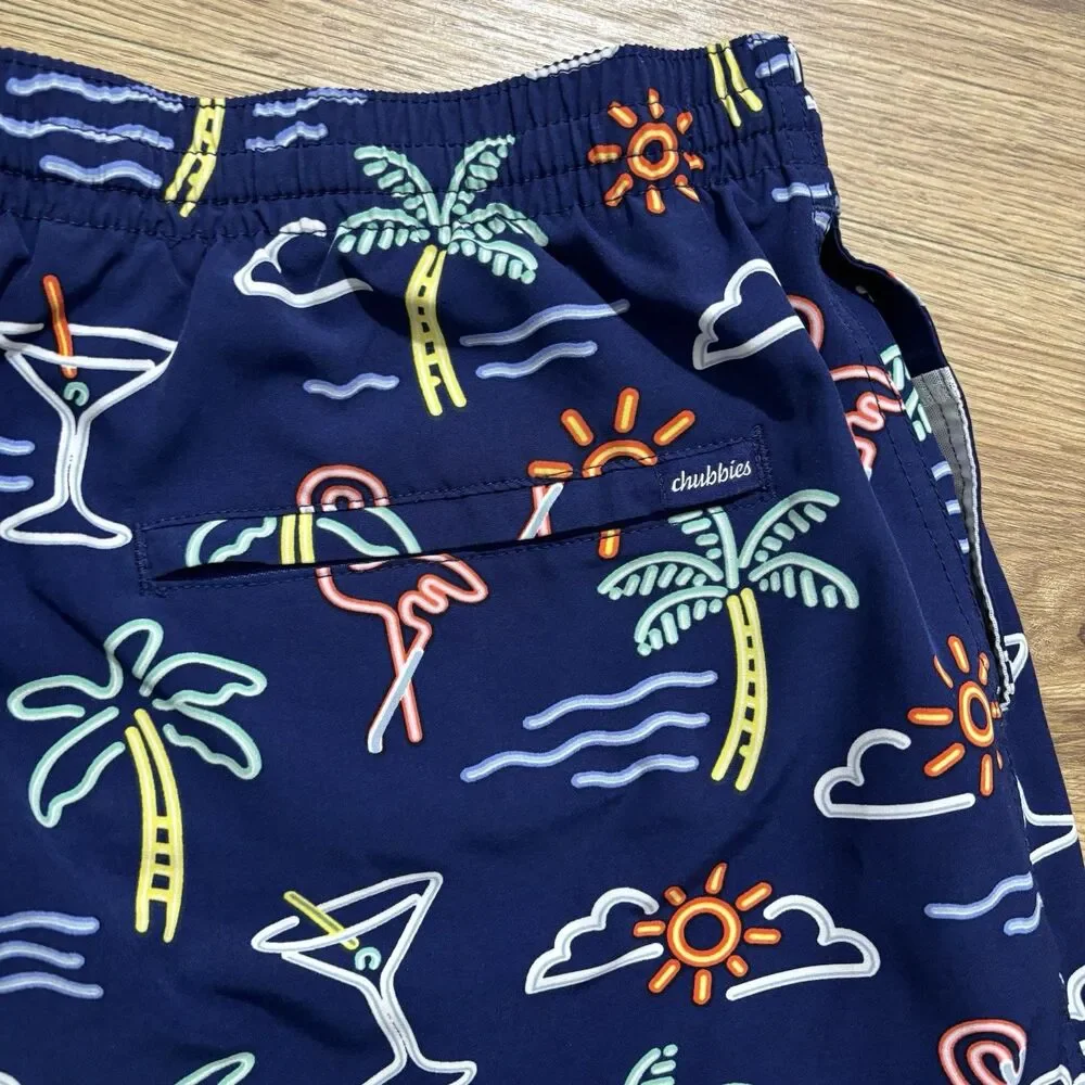 Chubbies Swim Trunks Men’s XXXL 5.5” ‘The Neon Lights’ Blue Beach Tropical